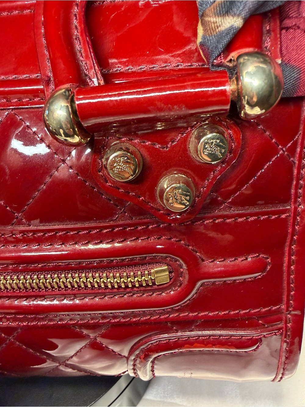 Burberry Vintage Red Quilted Patent Leather Manor Bag EUC - Picture 10 of 16
